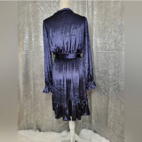 Gigio USA Cowgirl Navy Velvet Blue Longsleeve Dress with Ruffles size Small - Picture 4 of 11